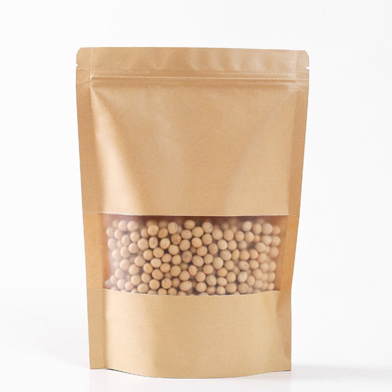 Kraft Paper Pouch - Various Sizes Waterproof Oil Proof With Window Food Packaging