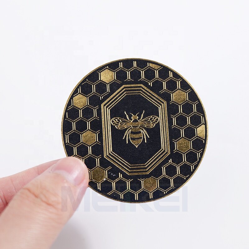 Food Packaging Label - Gold Foil Stamping Honey Spice Glass Jar Container Sticker