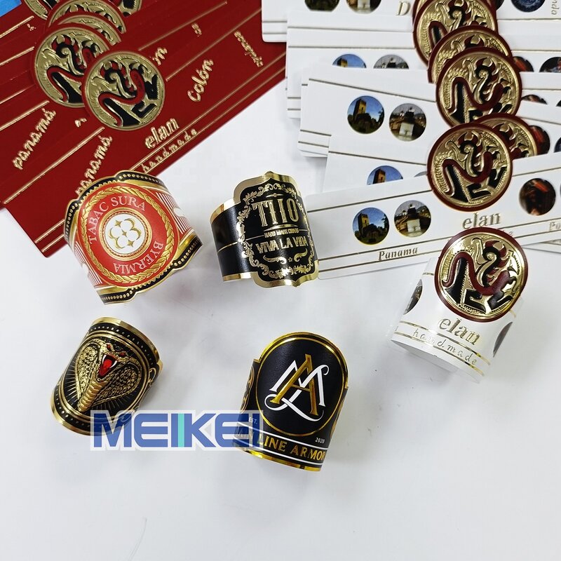 Cigar Ring Labels Factory - Matte Logo Custom Embossed Foil Cigar Sticker China
