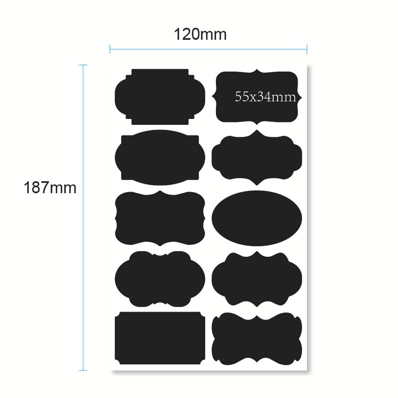 Black Vinyl Labels - Assorted Shape Erasable Removable Chalkboard Kitchen Pantry Jar