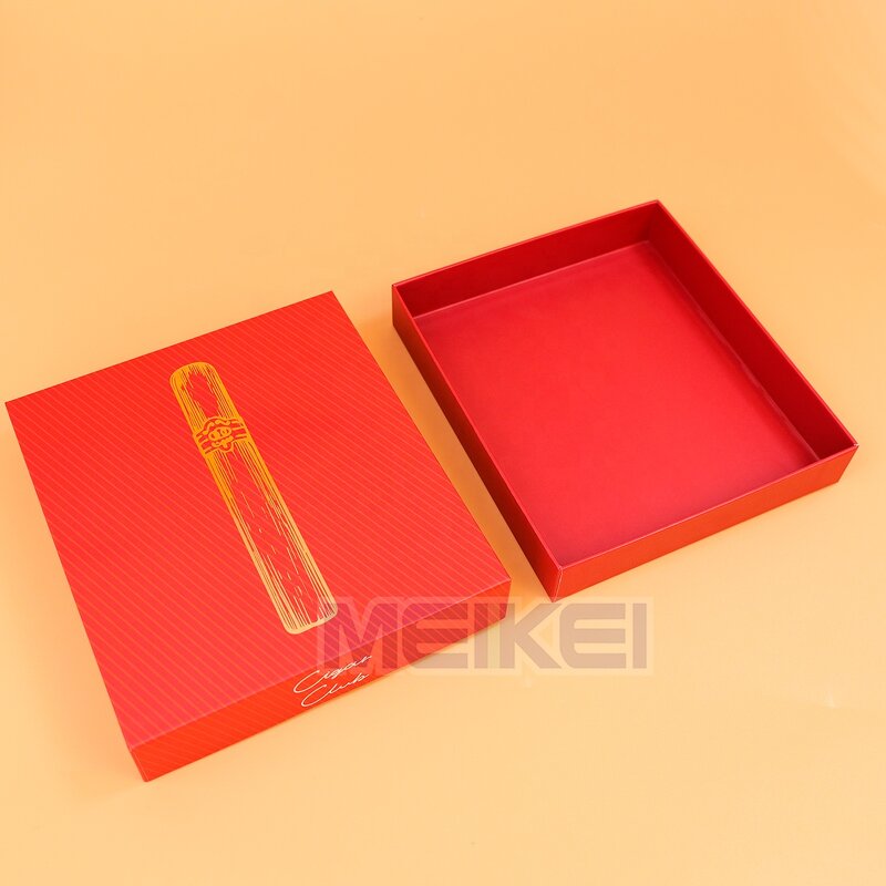 Red Cigar Box - 800G Luxury Design Custom Logo Gold Foil Lid 6PCS Cigars Packaging