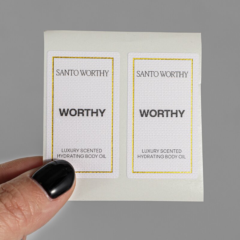 10Ml Perfume Sticker - Custom Logo Gold Foil Stamp Textured Art Paper Vinyl Label