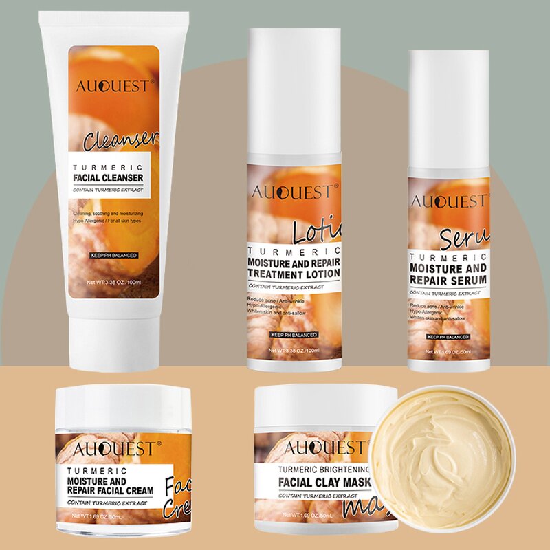 Turmeric Acne Skincare Set - Factory - Organic Whitening Dark Spot Remover Cream Toner Serum Mask Set
