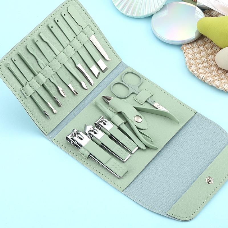 Pedicure Tool Set Supplier - OEM 16-Piece Curved Nail Clippers Folding Steel Bag