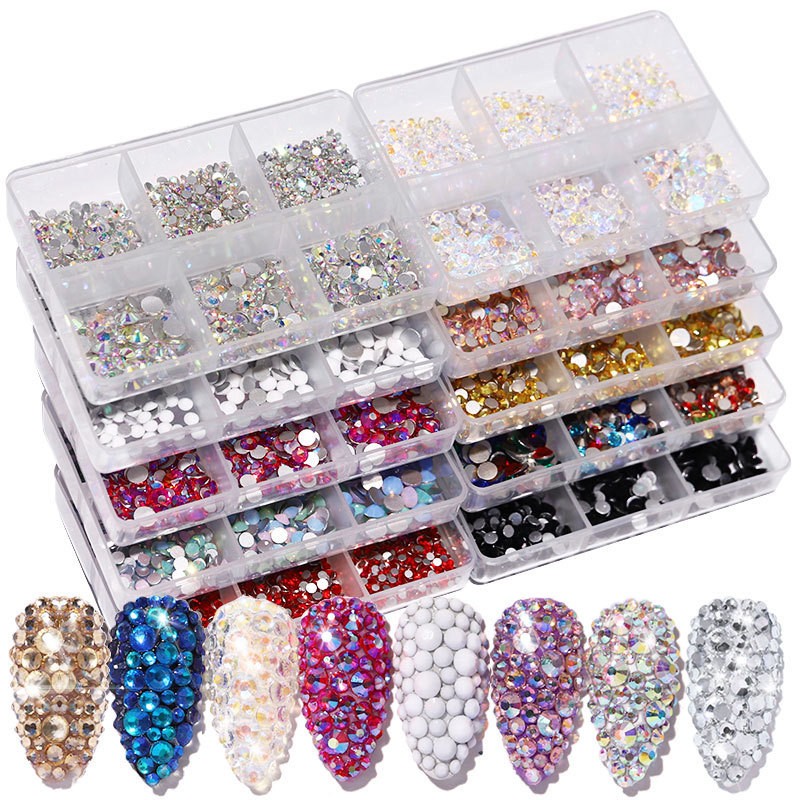 Nail Rhinestones Factory - OEM Luxury Diamond Acrylic AB Color 3D 900-1000pcs Box