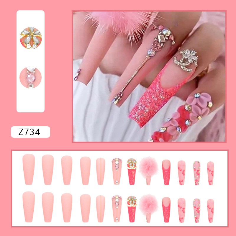 Ballet Nails Manufacturer - Wholesale Long Fuzzy Balls ABS Press-On Pink Girl Christmas