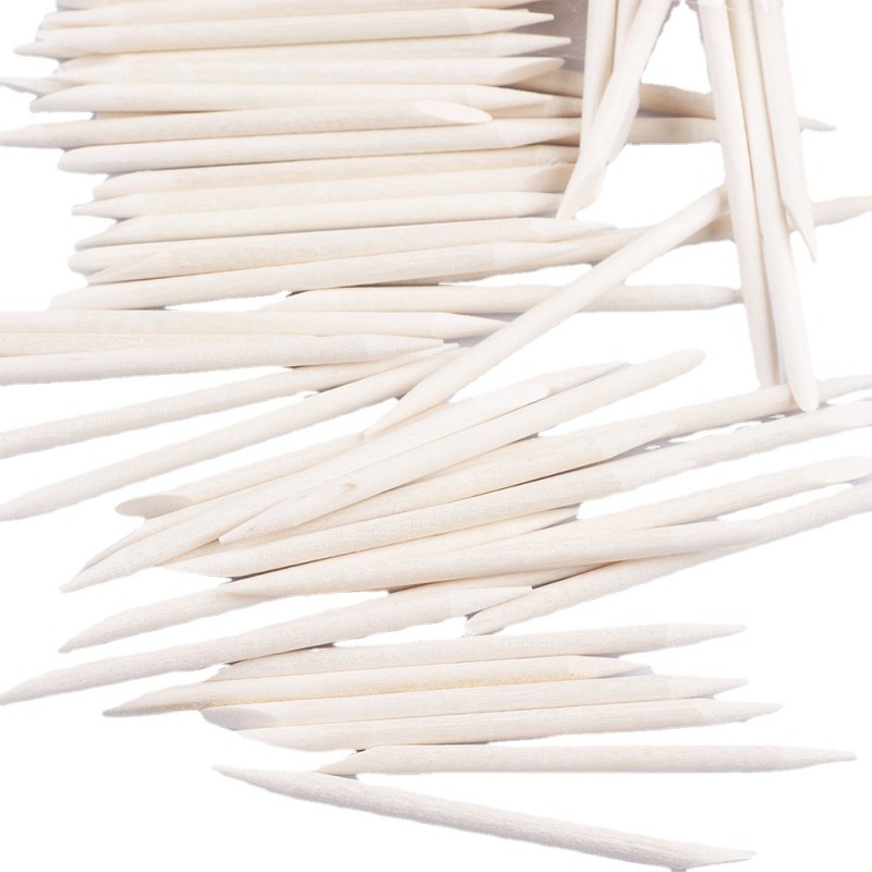 Nail Art Tool Supplier - OEM High-Grade 100-Pieces Wooden Cuticle Pusher Double-Headed