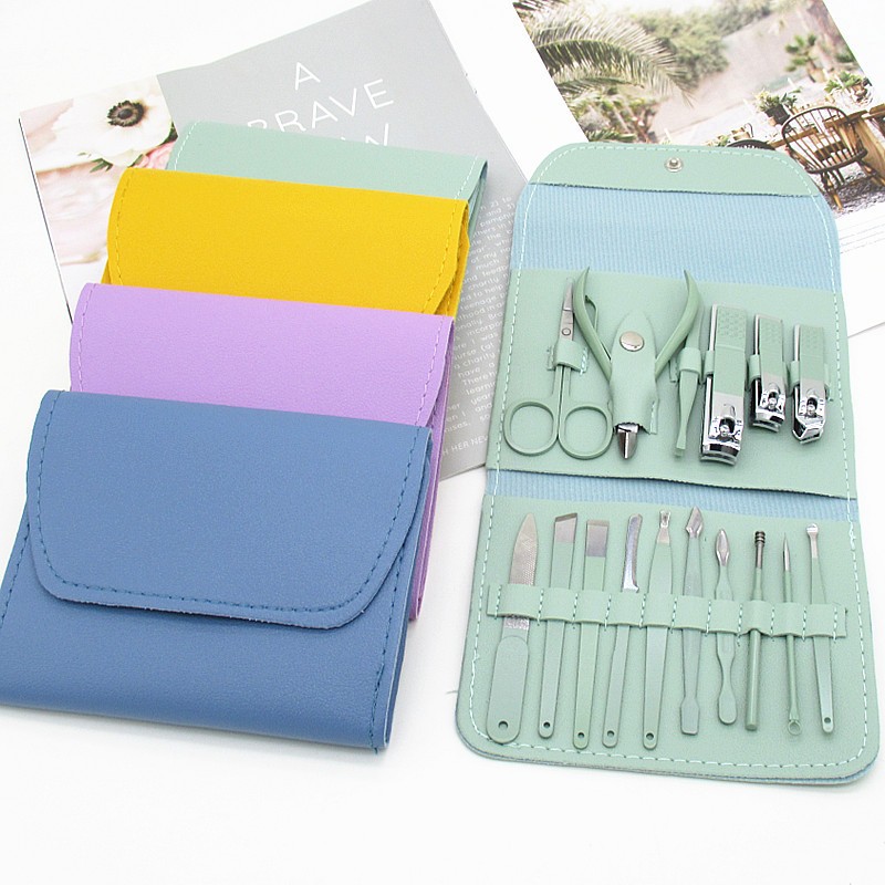 Pedicure Tool Set Supplier - OEM 16-Piece Curved Nail Clippers Folding Steel Bag