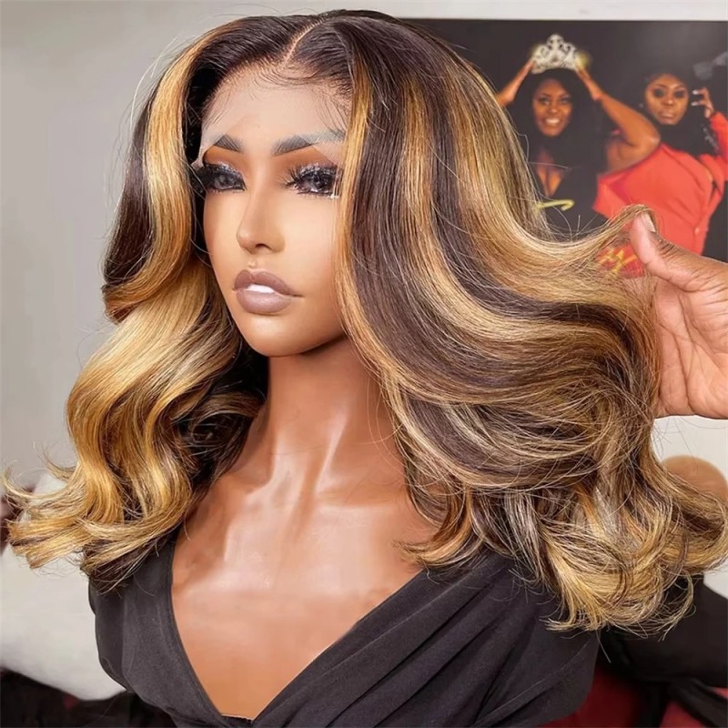 Transparent Lace Wig Manufacturer - OEM 134 Brown Mix Blonde High Temperature Fiber