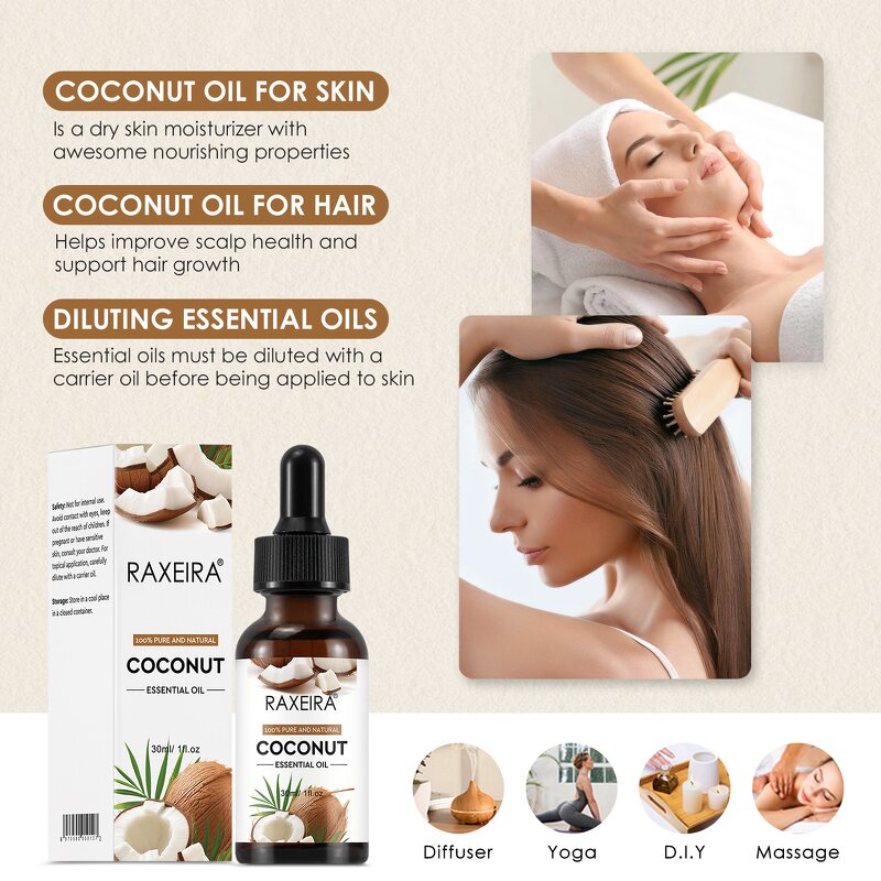 Coconut Oil Manufacturer - 30ml Natural Pure Massage Aromatherapy Hair Skin Hot Sale
