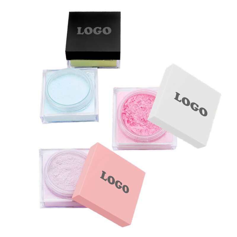Long Lasting No Brand Pink Makeup Waterproof Mineral Face Loose Powder with Oil-Control Feature and Long Handle Powder Puff