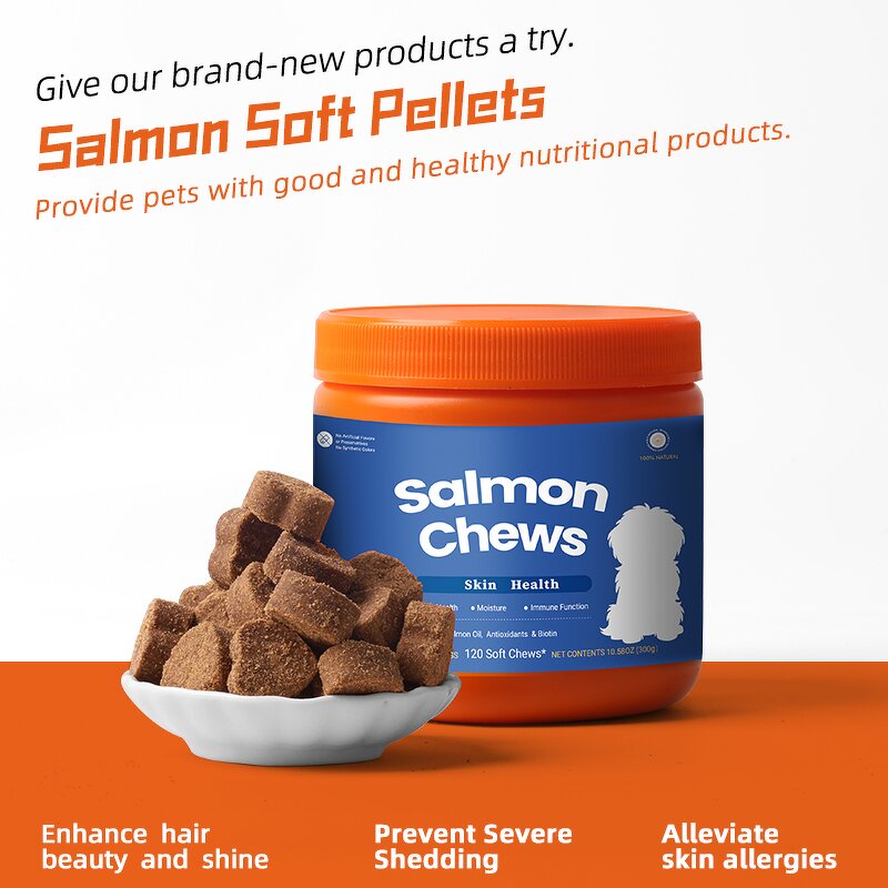 Pet Skin Coat Soft Chews Manufacturer - OEM Salmon Flavour Fast Absorption Health Care