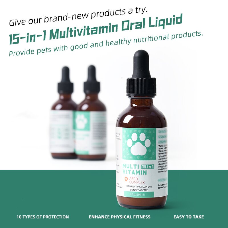 Pet Multivitamin Liquid Manufacturer - 15 in 1 Natural for Dog Cat Immune System Support