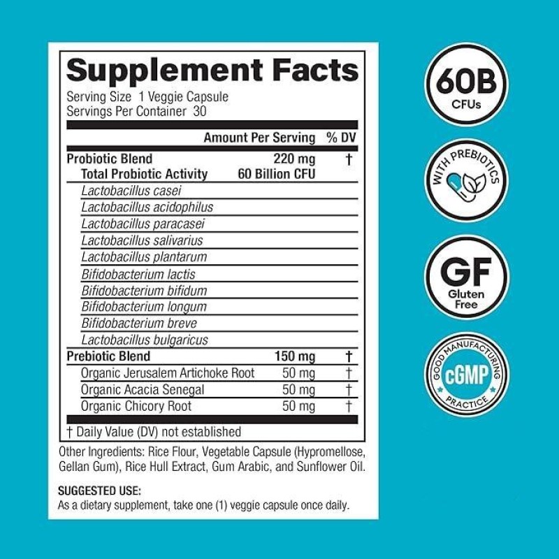 OEM Probiotics 60 Billion CFU Manufacturer - 10 Diverse Strains with Organic Prebiotic for Digestive Gut Health