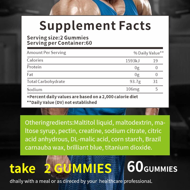 Health Supplement Pre Workout Multivitamin Protein Energy Sport Gummies Manufacturer - Creatine Monohydrate Candy