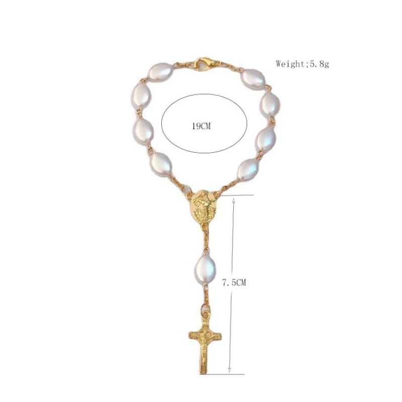Silver Rosary Factory - OEM Unique Cross Beaded Pendants Christian Pearl Bracelet