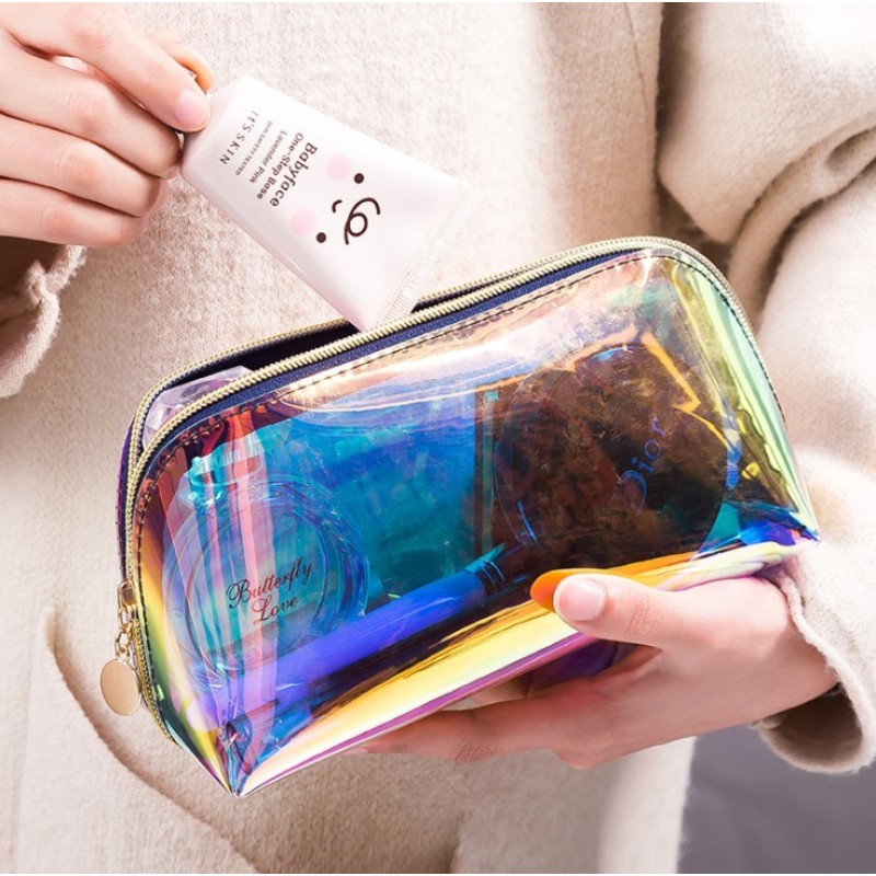 Travel Cosmetic Bag Supplier - OEM Laser Holographic Makeup Organizer Bag Custom