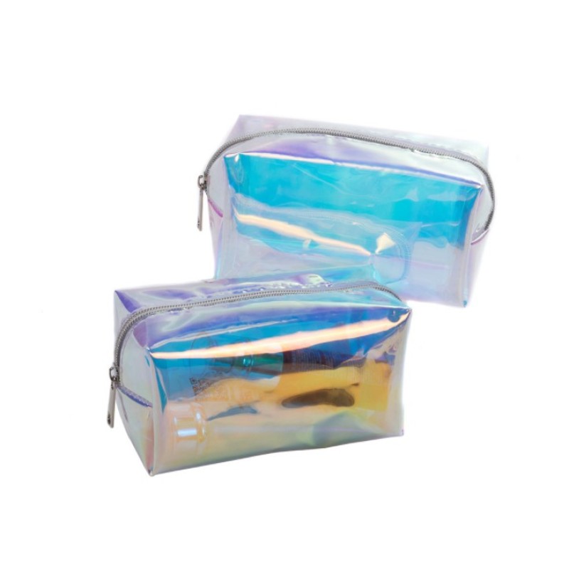 PVC Makeup Bag Manufacturer - OEM Glitter Iridescent Makeup Bag with Handle Zipper