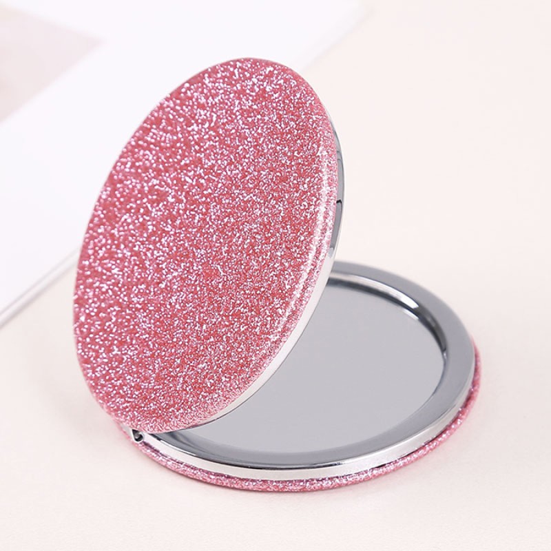 Blank Mirror Factory - OEM Round Foldable Mini PU Leather Glitter Makeup Mirror