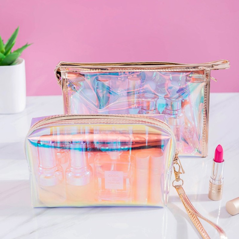 Travel Pouch Manufacturer - OEM Gray Portable Makeup Organizer Cosmetic Bag Logo