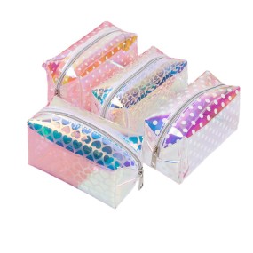 PVC Makeup Bag Manufacturer - OEM Glitter Iridescent Makeup Bag with Handle Zipper