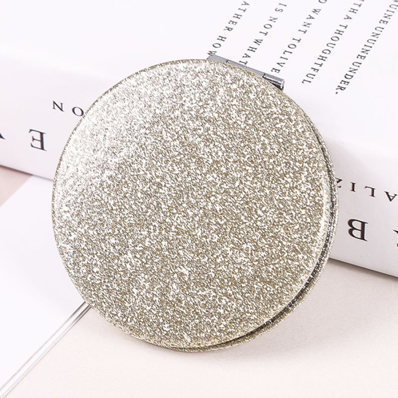 Blank Mirror Factory - OEM Round Foldable Mini PU Leather Glitter Makeup Mirror