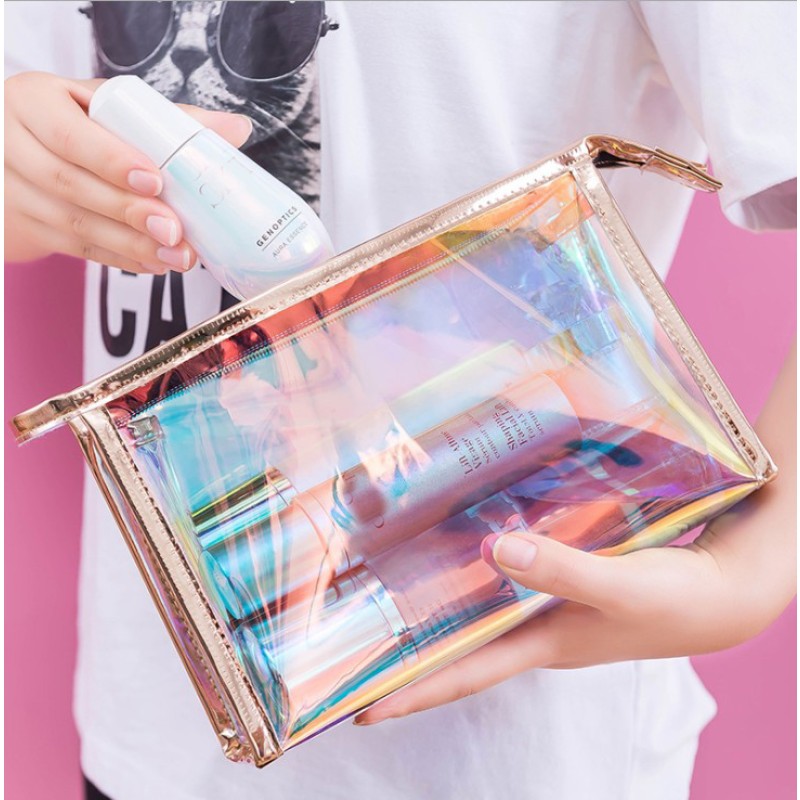 Travel Cosmetic Bag Supplier - OEM Laser Holographic Makeup Organizer Bag Custom