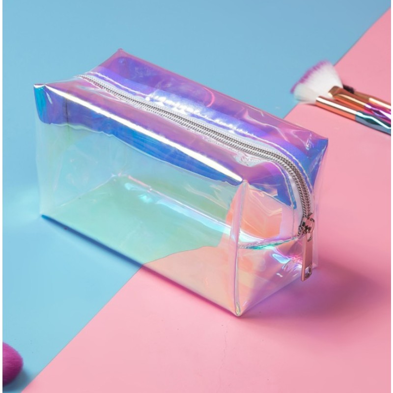 PVC Makeup Bag Manufacturer - OEM Glitter Iridescent Makeup Bag with Handle Zipper