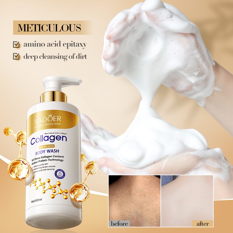 Body Wash Manufacturer - 500ml Collagen Gentle Cleansing Moisturizing Whitening Shower Gel & SADOER OEM
