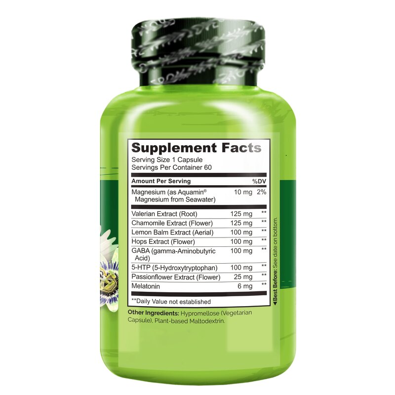 Sleep Aid Capsules - Vegan Chamomile Valerian GABA Magnesium Melatonin Plant-Based