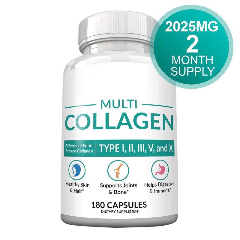 Multi Collagen Protein Capsules - Type I II III V X Eggshell Fish Beef Collagen Peptides