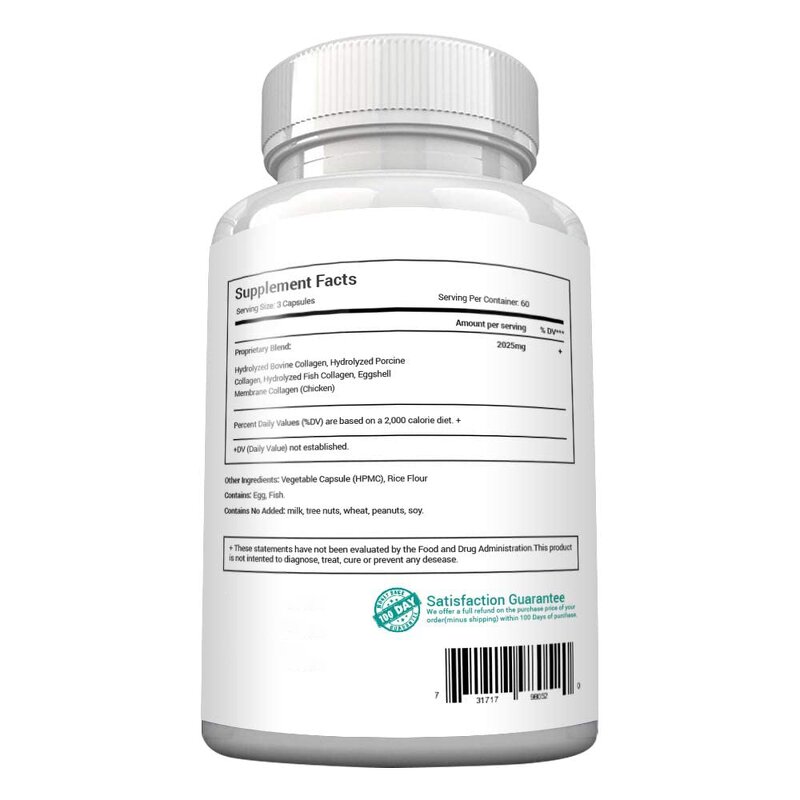 Multi Collagen Protein Capsules - Type I II III V X Eggshell Fish Beef Collagen Peptides