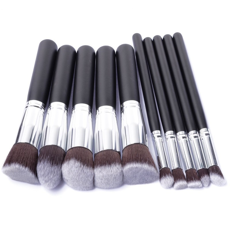 Custom Makeup Brush Factory - 10pcs Wood Black Gold Set