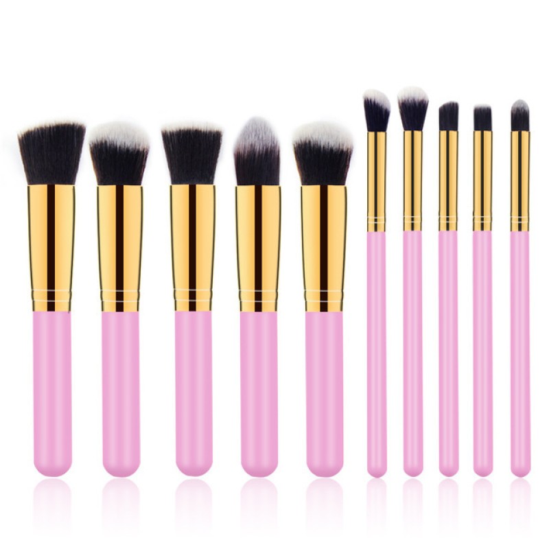 Custom Makeup Brush Factory - 10pcs Wood Black Gold Set