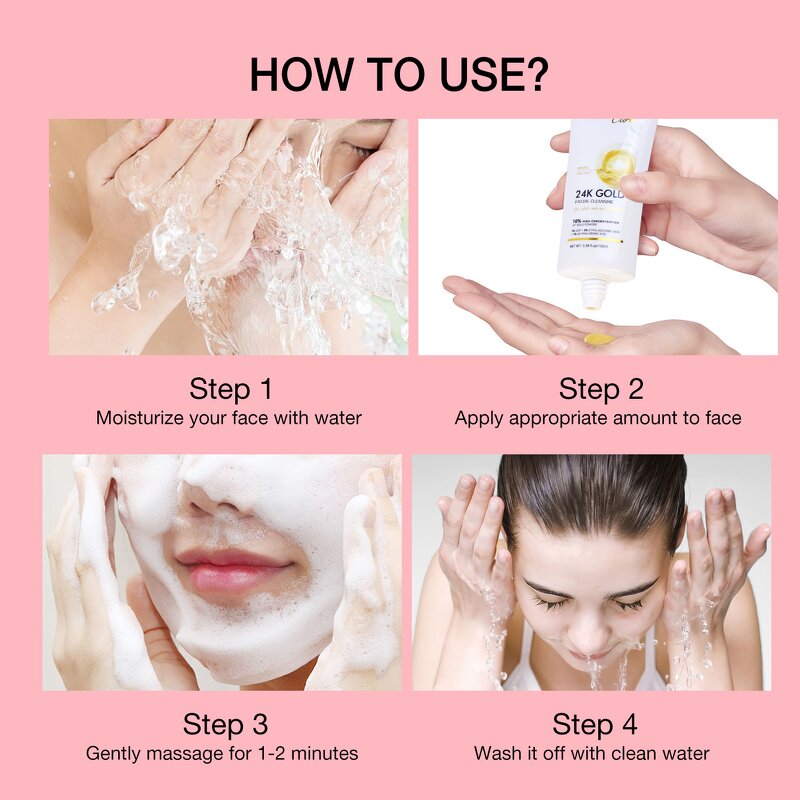 24K Gold Facial Cleanser - Organic Acne Deep Pore Cleaning Oil Control Whitening Face Wash