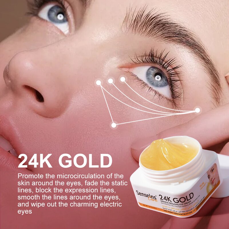 24K Gold Eye Cream - Organic Wrinkle-Reducing Eye Bags Removal Bright Lift Firming