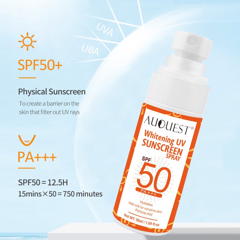 Sunscreen Spray SPF 50 - Private Label Organic UV Sunburn Travel Antioxidant Custom Logo