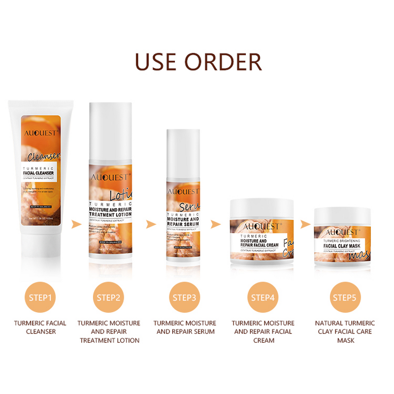 Turmeric Skin Care Set - Organic Anti Acne Brightening Repairing Root Cream Face Care