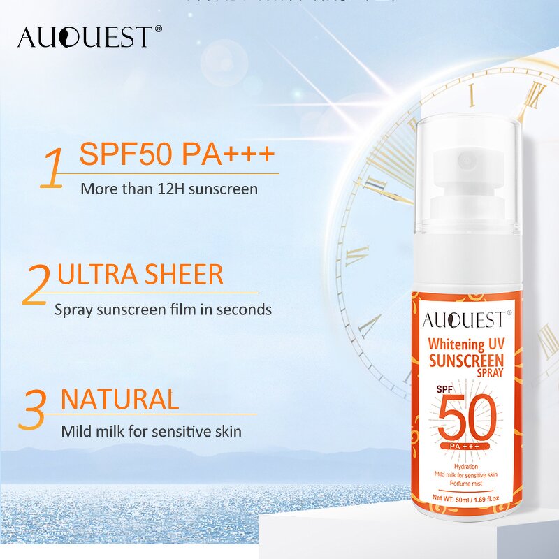 Sunscreen Spray SPF 50 - Private Label Organic UV Sunburn Travel Antioxidant Custom Logo