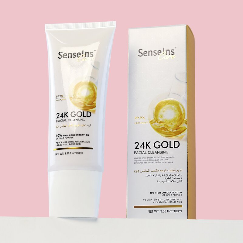 24K Gold Facial Cleanser - Organic Acne Deep Pore Cleaning Oil Control Whitening Face Wash