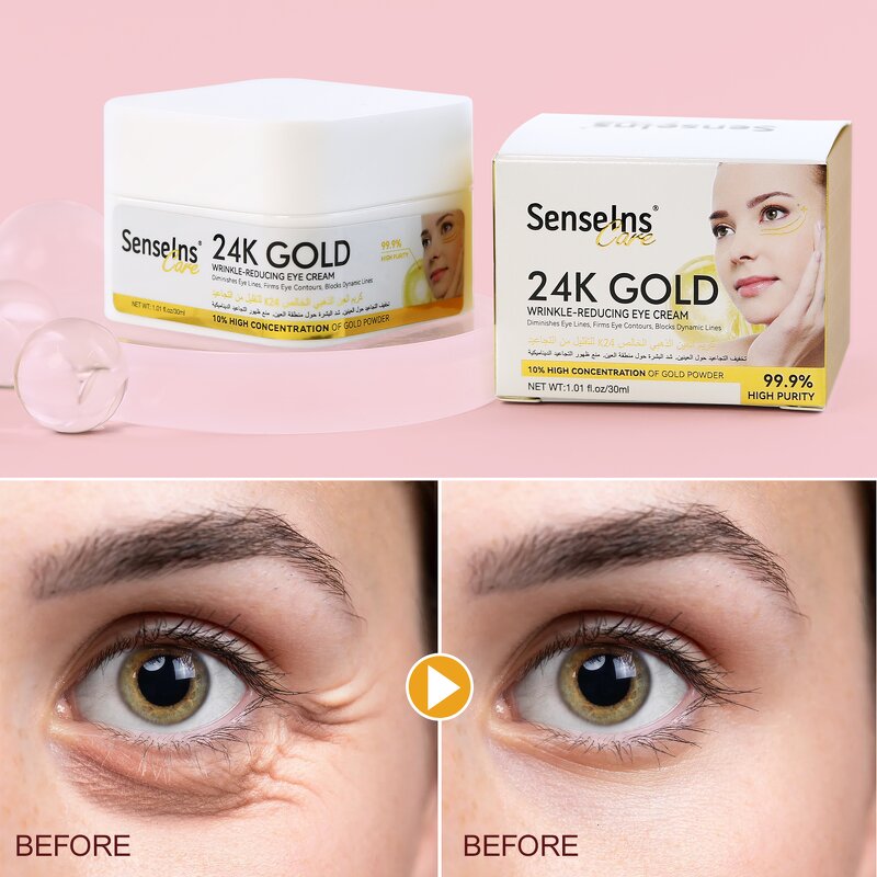 24K Gold Eye Cream - Organic Wrinkle-Reducing Eye Bags Removal Bright Lift Firming