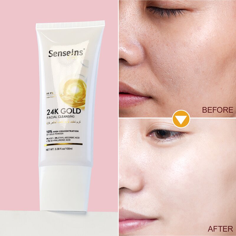 24K Gold Facial Cleanser - Organic Acne Deep Pore Cleaning Oil Control Whitening Face Wash