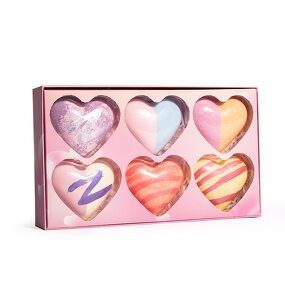 Valentine Bath Bombs - 3 Pack Organic Aromatherapy Essential Oil Printed Heart Fizzies