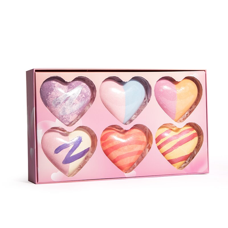 Valentine Bath Bombs - 3 Pack Organic Aromatherapy Essential Oil Printed Heart Fizzies