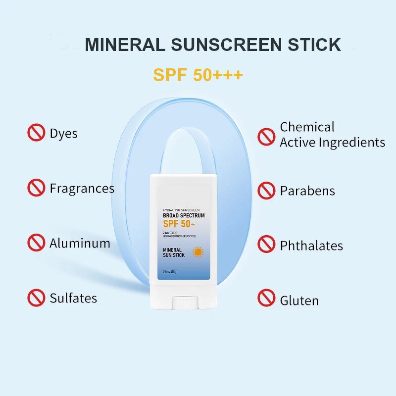 Sunscreen Stick SPF50 - Korean Organic Travel Size Waterproof Vegan Mineral Oil-Free