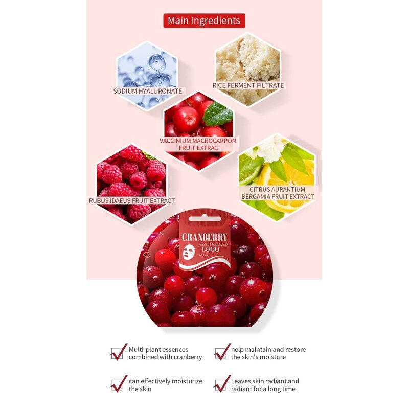 Eucalyptus Facial Mask - New Plant Fiber Cranberry Revitalizing Skin Care Mask