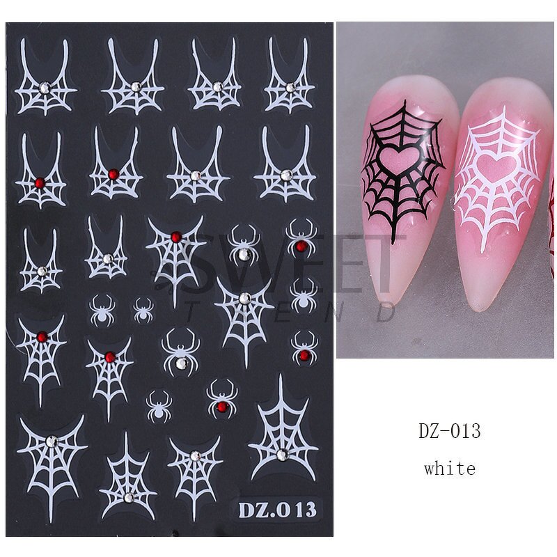 Nail Stickers Manufacturer - Christmas Style Hot Stamping Laser Diamond Effect Halloween 3D Spider Web Bow