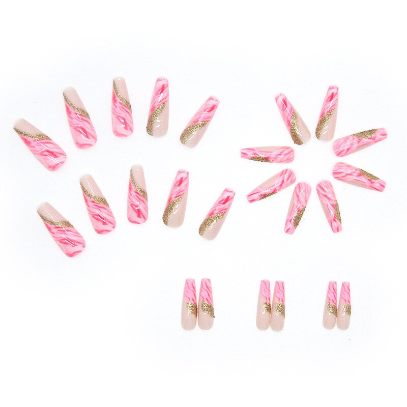 Artificial Fingernails Wholesale Supplier - One Second Wearable Long Ballet Nail Plate Halo Dye Splicing Glitter Gold