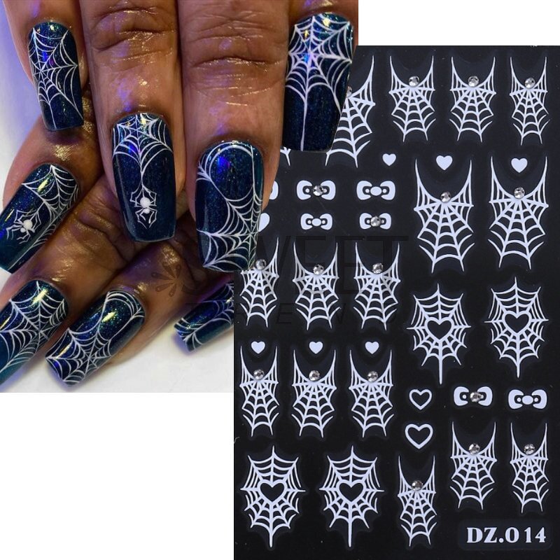Nail Stickers Manufacturer - Christmas Style Hot Stamping Laser Diamond Effect Halloween 3D Spider Web Bow