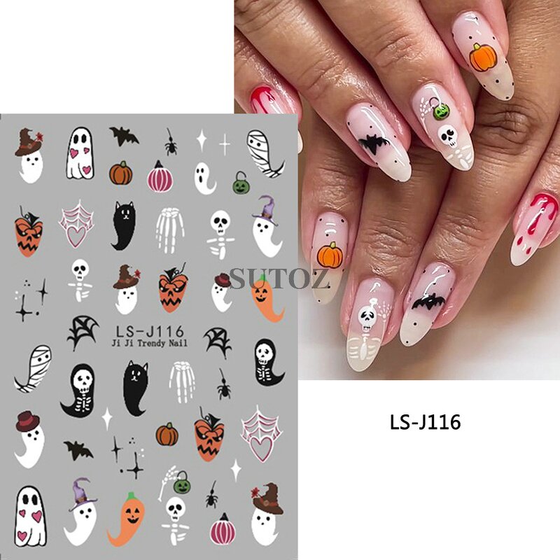Nail Art Sticker Manufacturer - Halloween 3D Funny Cartoon Ghost Pumpkin Witch Long Nail DIY Application